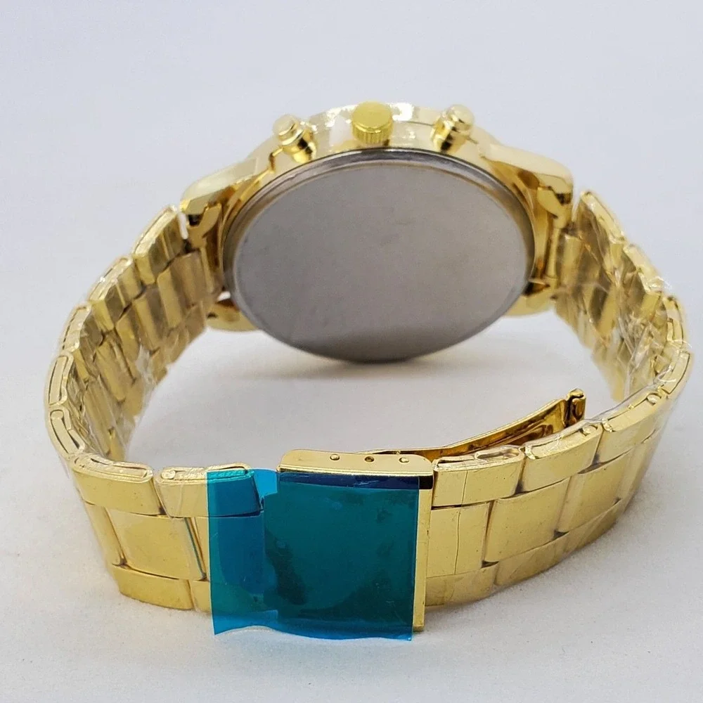 Men's Watch 42MM Large Gold Case Black Dial Date Gold Bracelet‎ Band 7